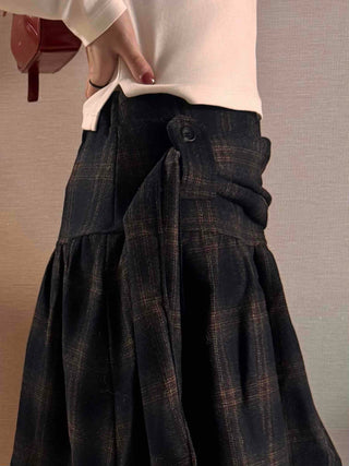 Vintage Check High-Waisted Flare Skirt