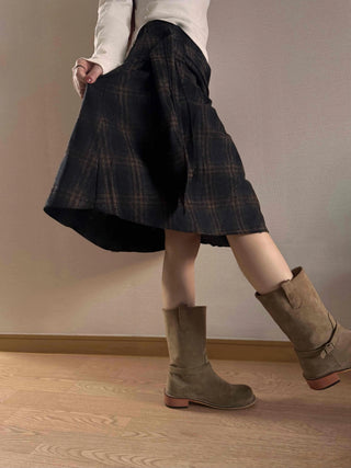 Vintage Check High-Waisted Flare Skirt