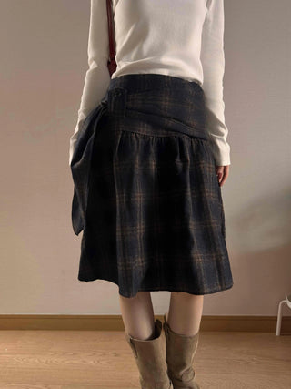 Vintage Check High-Waisted Flare Skirt