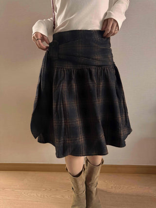 Vintage Check High-Waisted Flare Skirt