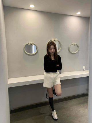Soft Square Neck Ribbed Slim Long Sleeve Tee