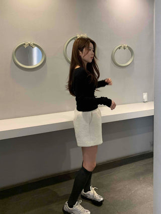 Soft Square Neck Ribbed Slim Long Sleeve Tee