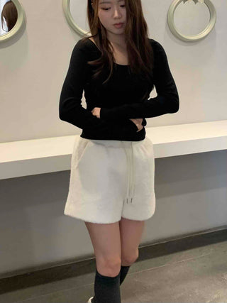 Soft Square Neck Ribbed Slim Long Sleeve Tee