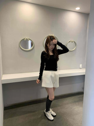 Soft Square Neck Ribbed Slim Long Sleeve Tee