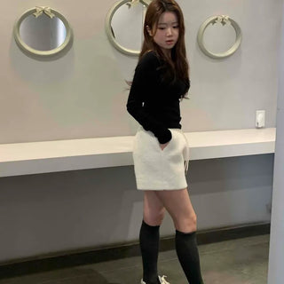 Soft Square Neck Ribbed Slim Long Sleeve Tee