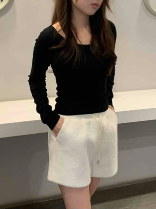 Soft Square Neck Ribbed Slim Long Sleeve Tee