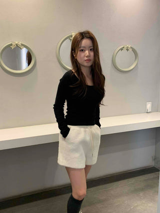 Soft Square Neck Ribbed Slim Long Sleeve Tee
