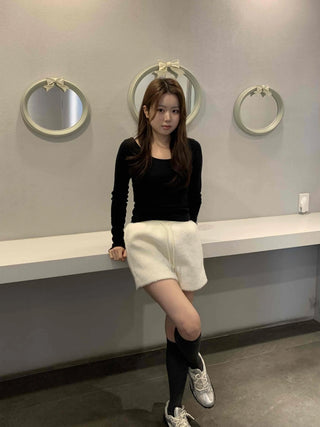 Soft Square Neck Ribbed Slim Long Sleeve Tee