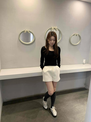 Soft Square Neck Ribbed Slim Long Sleeve Tee
