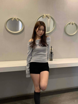 Rolled-up Cut-off Stretch Denim Mini Shorts