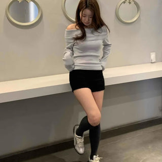 Rolled-up Cut-off Stretch Denim Mini Shorts
