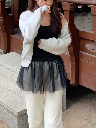 See-through Tulle Layered Slip Bustier Dress