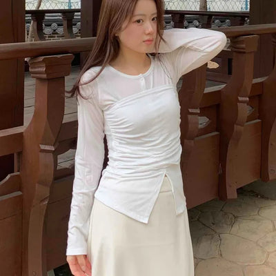 Slim Fit Round Long Sleeve T-Shirring Slit Detail