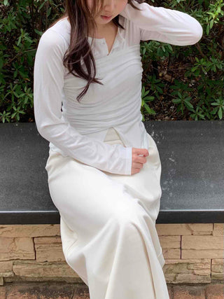 Slim Fit Round Long Sleeve T-Shirring Slit Detail