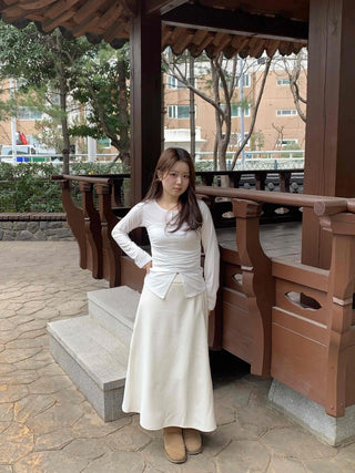 Slim Fit Round Long Sleeve T-Shirring Slit Detail