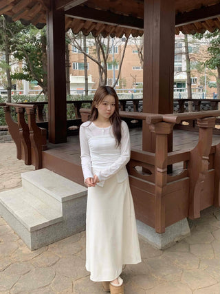 Slim Fit Round Long Sleeve T-Shirring Slit Detail
