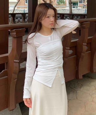 Slim Fit Round Long Sleeve T-Shirring Slit Detail