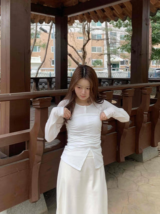 Slim Fit Round Long Sleeve T-Shirring Slit Detail