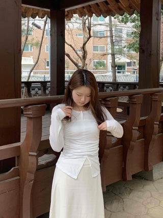 Slim Fit Round Long Sleeve T-Shirring Slit Detail