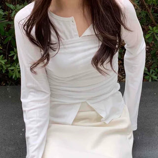 Slim Fit Round Long Sleeve T-Shirring Slit Detail
