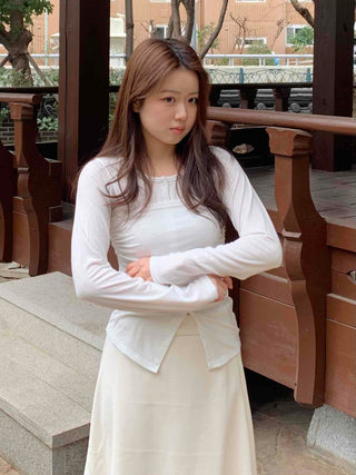 Slim Fit Round Long Sleeve T-Shirring Slit Detail