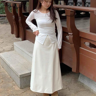 Slim Fit Round Long Sleeve T-Shirring Slit Detail