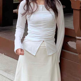 Slim Fit Round Long Sleeve T-Shirring Slit Detail