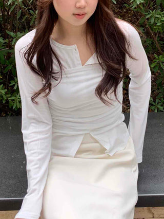 Slim Fit Round Long Sleeve T-Shirring Slit Detail