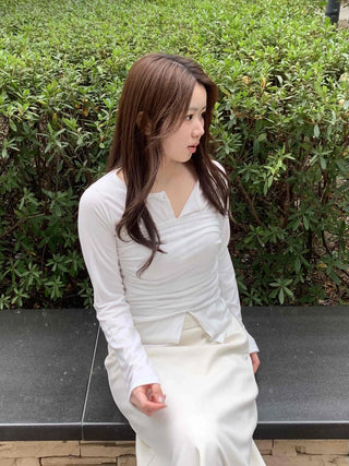 Slim Fit Round Long Sleeve T-Shirring Slit Detail