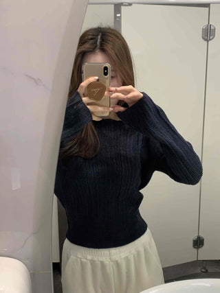 Belt Set Shirred Slim Fit Boat Neck Knit
