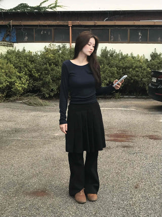 Velvet Tension High-Waisted Flare Midi Skirt