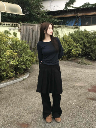 Velvet Tension High-Waisted Flare Midi Skirt