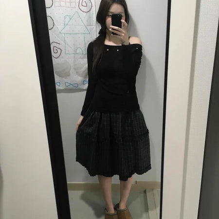 Balloon Shirred Pleated Flare Midi Skirt