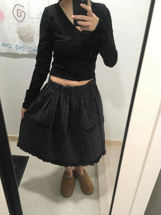 Balloon Shirred Pleated Flare Midi Skirt