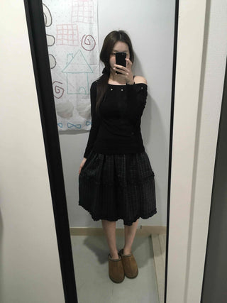 Balloon Shirred Pleated Flare Midi Skirt