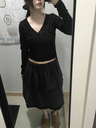 Balloon Shirred Pleated Flare Midi Skirt