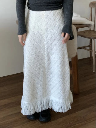 Shearling boucle slim fit H-line long skirt