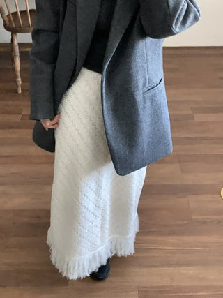 Shearling boucle slim fit H-line long skirt