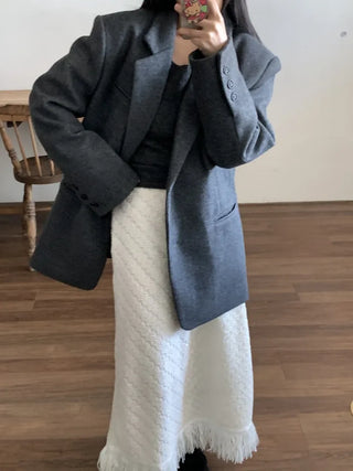 Shearling boucle slim fit H-line long skirt