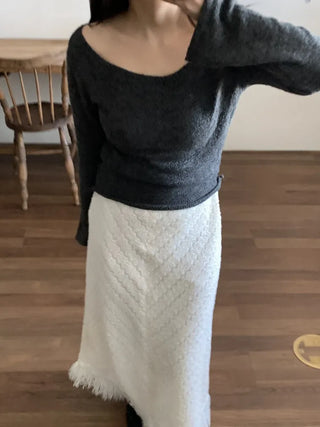 Shearling boucle slim fit H-line long skirt