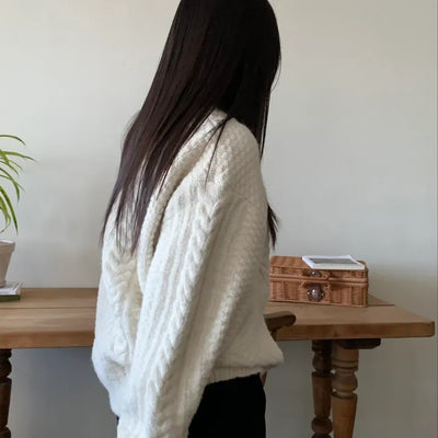Cable Twist Oversized V-Neck Knit