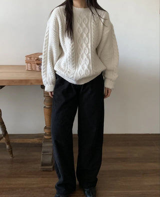 Cable Twist Oversized V-Neck Knit