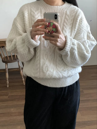 Cable Twist Oversized V-Neck Knit