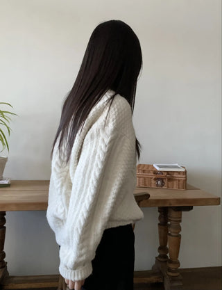 Cable Twist Oversized V-Neck Knit