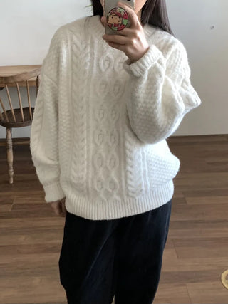 Cable Twist Oversized V-Neck Knit