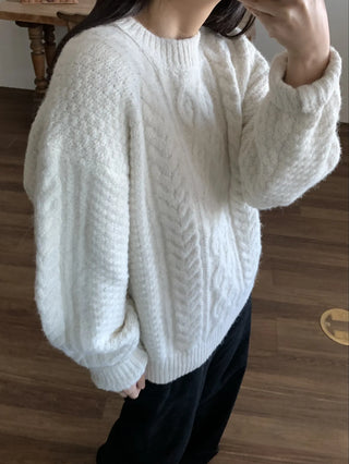 Cable Twist Oversized V-Neck Knit