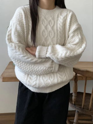 Cable Twist Oversized V-Neck Knit