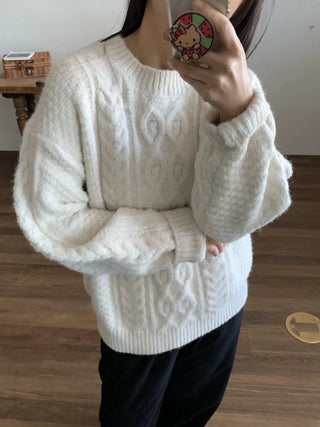 Cable Twist Oversized V-Neck Knit