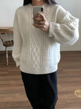 Cable Twist Oversized V-Neck Knit