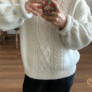 Cable Twist Oversized V-Neck Knit